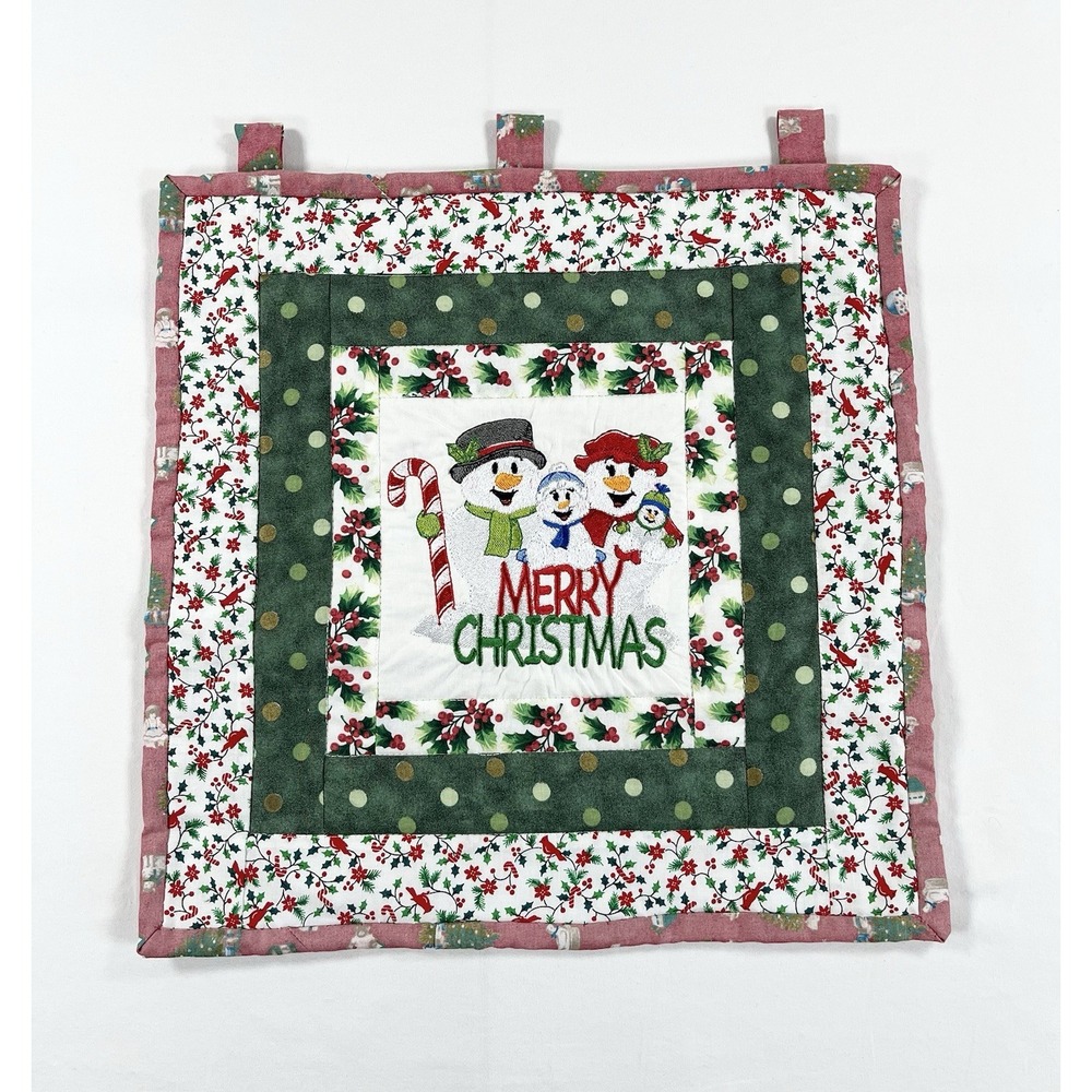 Vintage Handmade Quilted Christmas Snowman Wall Hanging Tapestry Holiday Mini 14